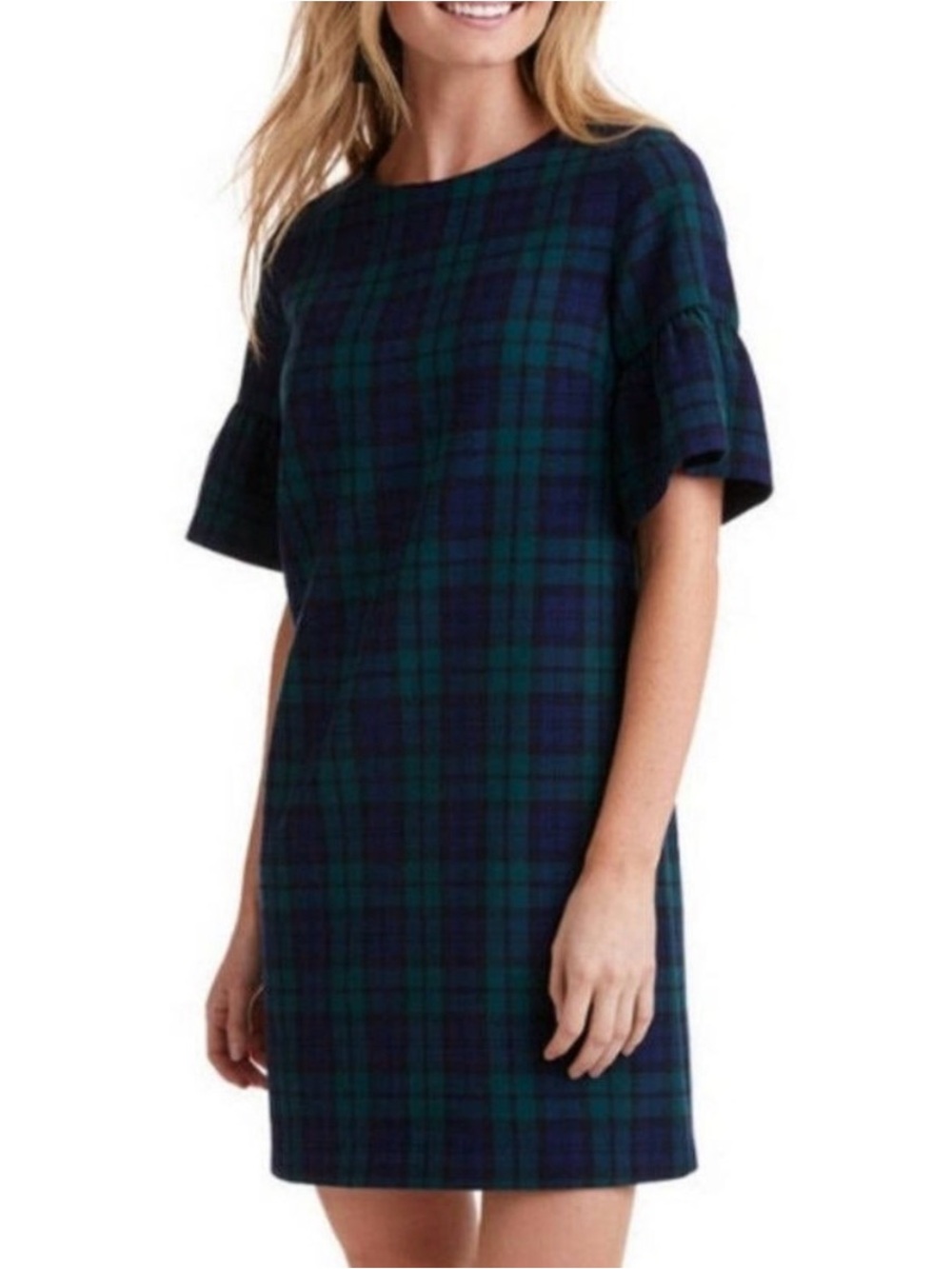 Vineyard Vines Holiday Blackwatch Plaid Flutter Sleeve Dress